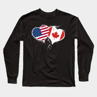 US and Canada flag hearts Long Sleeve T-Shirt